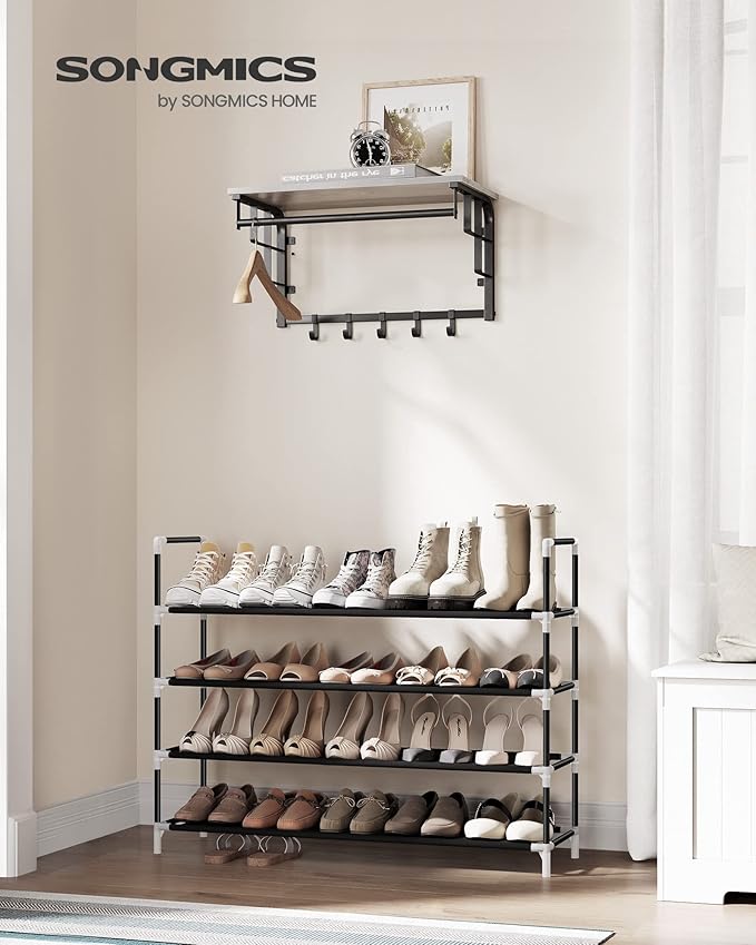 SONGMICS 4-Tier Shoe Rack, Shoe Storage for Hallway Closet, Slim and Space-Saving, Metal Frame, Non-Woven Fabric Shelves, Black ULSH054B01-NeatNest