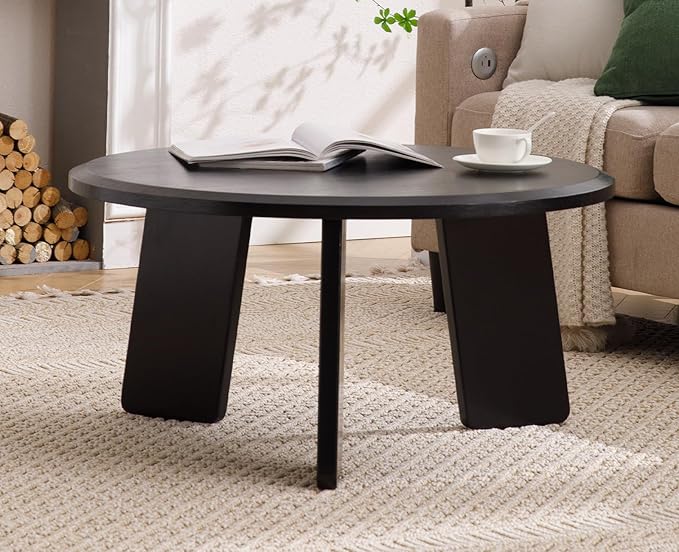 chairus 32 Inches Round Coffee Table Wooden Side Table Cute Circle End Table for Living Room, Home Decor, Balcony, Black-NeatNest