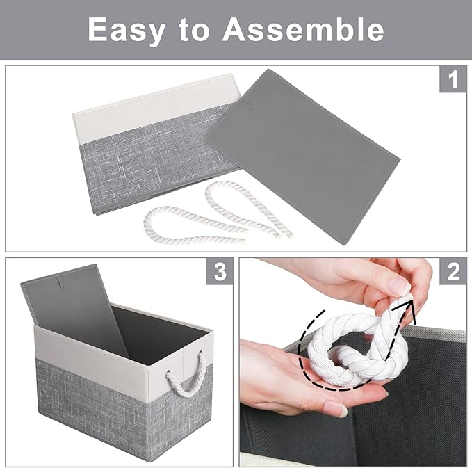 Fab totes Storage Bins [8-Pack], Foldable Storage Baskets for Organizing Toys, Books, Shelves, Closet, Large Storage Box with Rope Handles, Sturdy Organizer Bins, White & Grey-NeatNest