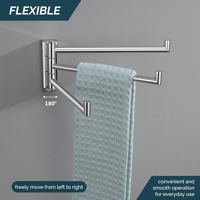 Angle Simple Swivel Hand Towel Rack 3 Bars Polished Chrome, 304 Stainless Steel Bathroom Towel Holder Wall Mount