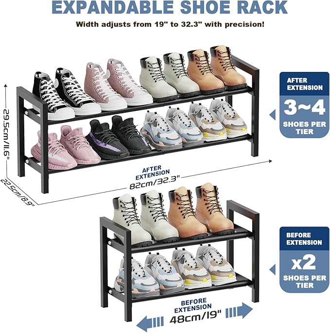 Mavivegue Expandable Shoe Rack, 2-Tier Adjustable Shoe Organizer, Shoe Shelf for Closet, Entryway, Front Door-NeatNest