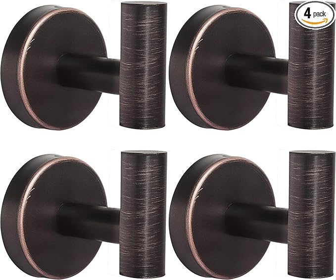 Kruodop Towel Hooks for Bathroom,4 Packs Wall Mount Towel Holder,Black Matte Wall Robe Hook,Stainless Steel Heavy Duty Door Hanger Towel Hook for Kitchen, Bedroom,Hotel,Pool,Coats - Red Bronze