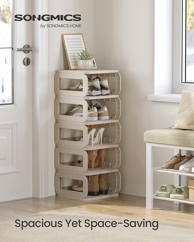 SONGMICS Shoe Rack, Shoe Organizer, 6 Shelves, Shoe Storage, Narrow Shoe Shelf, Open Shelf for Entryway, Living Room, Bathroom, Space-Saving, Cappuccino Beige ULPC037K01-NeatNest