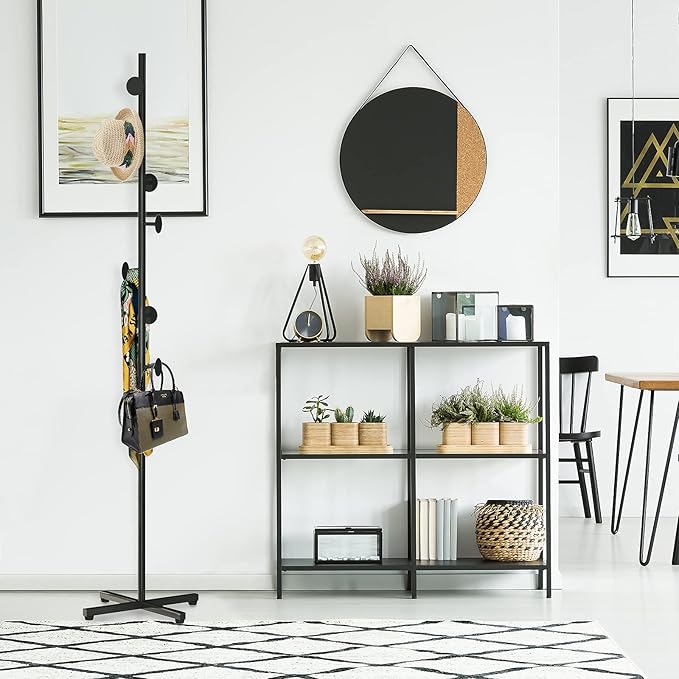 Coat Rack Freestanding, Black Coat Tree With 8 Hooks Metal Coat Stand for Entryway,Hallway, Bedroom, Office for Coats, Hanging Clothes, Jacket, Hats, Bags-NeatNest