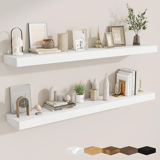 fuqing Floating Shelves for Wall, Bathroom Shelf Wall Mounted for Storage, Shelves with Invisible Bracket for Bedroom, Kitchen, Living Room, Farmhouse Small Book Shelf, 55 Inch Set of 2, White-NeatNest