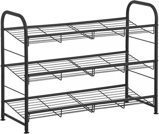 SONGMICS Shoe Rack, 3 Tier Shoe Organizer for Closet, Holds up to 12 Pairs of Shoes, Shoe Rack for Front Door Entrance, Metal Shoe Shelf with Adjustable Tilt Angle, for Entryway, Garage, Black-NeatNest
