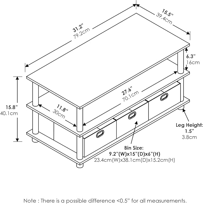 FURINNO Turn-N-Tube Coffee Table, 31.22D x 15.5W x 15.8H in, Black Oak/Black/Brown-NeatNest