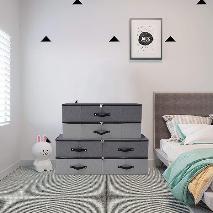 2PCS Foldable Blankets Clothes Comforters Storage Bin Organizer with Plastic Support Liner for Blankets, Towels, Comforter, Sweaters, Linen Sheets, Wrapping Paper, Black Grey-NeatNest