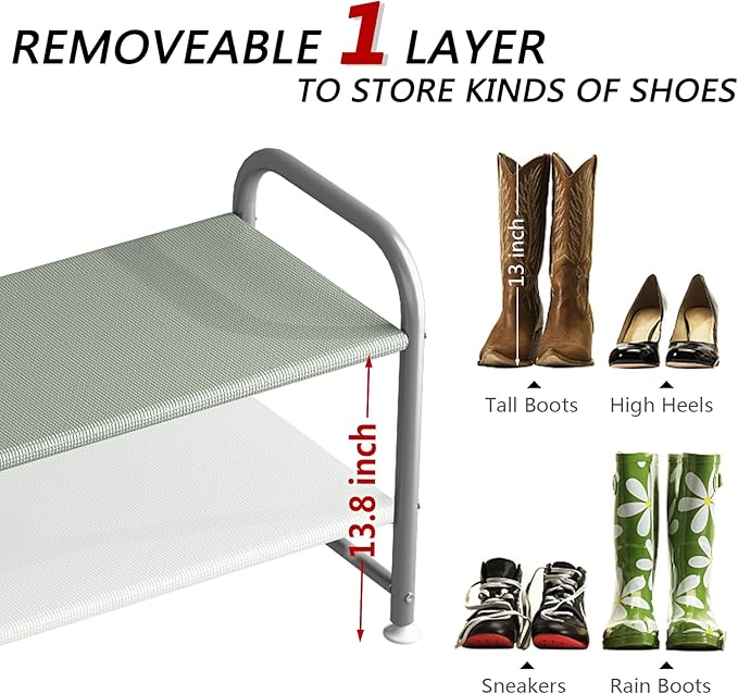 Shoe Rack 2 Tier Long Storage Organizer Wide Metal Shoe Shelf for Closet Entryway Grey-NeatNest