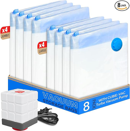 Vacuum Storage Bags for Clothing, 8 Pack Vacuum Seal Bags (4 Jumbo, 4 Large) for Clothes, Comforters, Blankets, Bedding, Space Saver Bag with Electric Pump (2025 Upgrade)