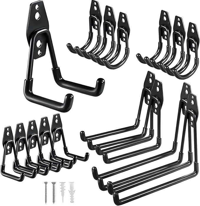 Garage Hooks,16 Pack Garage Hooks Heavy Duty,Utility Steel Garage Storage Hooks,Wall Mount Garage Hanger&Organizer for Organizing Power Tools,Ladders,Bulk Items,Bikes,Ropes and More Equipment