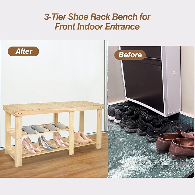 Shoe Rack Bench, 3 Tier Sturdy Shoe Bench, Storage Shoe Organizer, Holds up to 350lbs for Entryway Organizer Bedroom Living Bathroom Room Balcony.