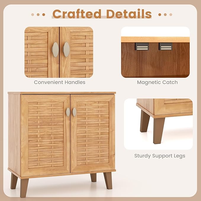 Giantex Shoe Cabinet with Doors, 4-Tier Farmhouse Shoe Rack Cabinet with 3 Adjustable Shelves, Freestanding Wood Shoe Storage Cabinet for Entryway, Closet, Hallway, Living Room-NeatNest