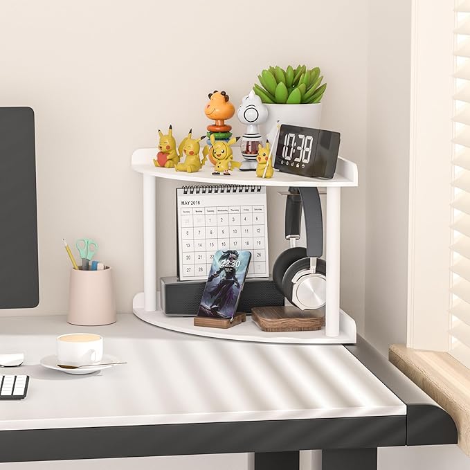 2 Tier Acrylic Corner Shelf Organizer Storage 9.5x9.5x8 Inch, White Countertop Corner Shelf for Bathroom, Kitchen, Bedroom, Office, Study Room-NeatNest