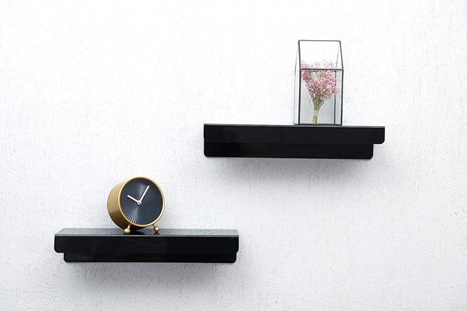 IEEK 15 Inch Black Acrylic Floating Wall Ledge Shelf,Wall Mounted Nursery Kids Bookshelf,5MM Thick Home/Office/Bathroom Storage Shelves Display Organizer Set of 3-NeatNest