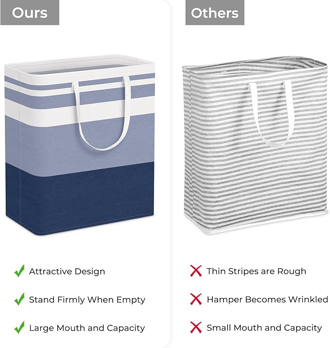 HomeHacks 2-Pack Large Laundry Basket, Waterproof, Freestanding Laundry Hamper, Collapsible Tall Clothes Hamper with Extended Handles for Clothes Toys in the Dorm and Family (Blue, 100L)-NeatNest
