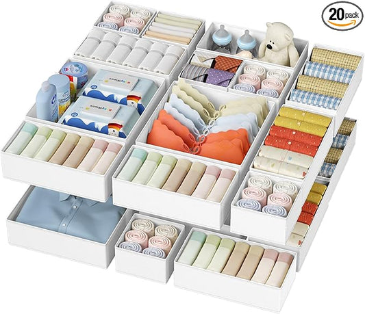 DIMJ Drawer Organizer Clothes - 20 Pack Closet Drawer Organizer Bins for Baby Clothes Storage, Fabric Dresser Organizer for Nursery Bedroom, Foldable Small Drawer Dividers for Underwear Socks-NeatNest