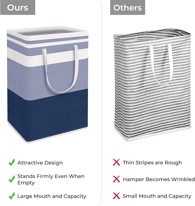 HomeHacks 2-Pack Large Laundry Basket, Waterproof, Freestanding Laundry Hamper, Collapsible Tall Clothes Hamper with Extended Handles for Clothes Toys in the Dorm and Family (Blue, 75L)-NeatNest