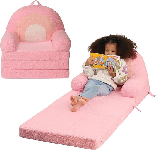 Foldable Kids Sofa, Comfy Rainbow Toddler Couch with Tri Folding Foam Cushions, Comfy Couch for Kid Age 3-6-NeatNest