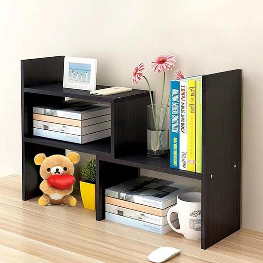 Natural Wood Bookcase,Bookshelf on Desk, Expandable Bookselves on Room,Organizer Expandable Desktop,Adjustable Desktop Shelves and Office Shelves，Counter Organizer Kitchen,Black-NeatNest