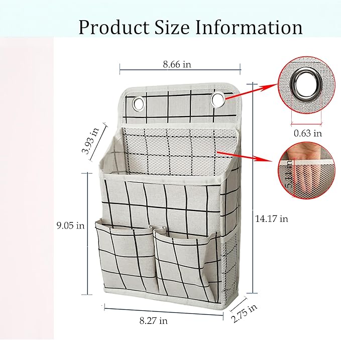 Hanging Basket for Organizing, Wall Organizer with Pockets and Over The Door Organizer，Can for Home, Closet, Office and Camper (White Grid2)-NeatNest