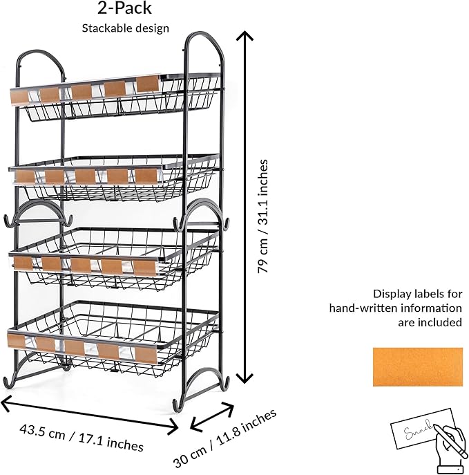 Candy Display Rack | Stackable Candy Organizer | Snack Organizer For Countertop | Snack Shelf And Chip Rack For Stores | Snack Display For Counter | Snack Stand For Office 2-Pack-NeatNest
