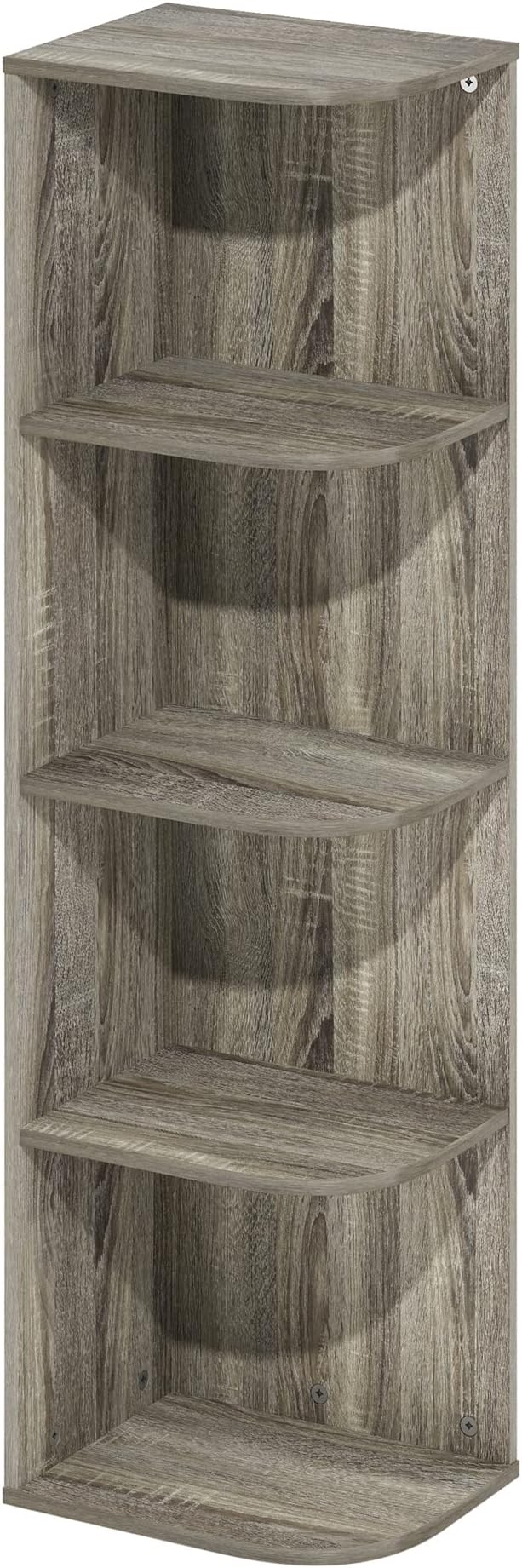 Furinno Pasir 4-Tier Corner Open Shelf Bookcase, French Oak-NeatNest