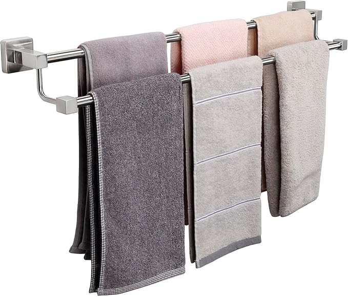 TocTen Double Bath Towel Bar - Thicken SUS304 Stainless Steel Towel Rack for Bathroom, Bathroom Accessories Double Towel Rod Heavy Duty Wall Mounted Square Towel Holder(Brushed Nickel, 30 INCH)