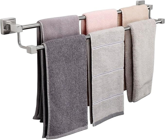 TocTen Double Bath Towel Bar - Thicken SUS304 Stainless Steel Towel Rack for Bathroom, Bathroom Accessories Double Towel Rod Heavy Duty Wall Mounted Square Towel Holder(Brushed Nickel, 30 INCH)