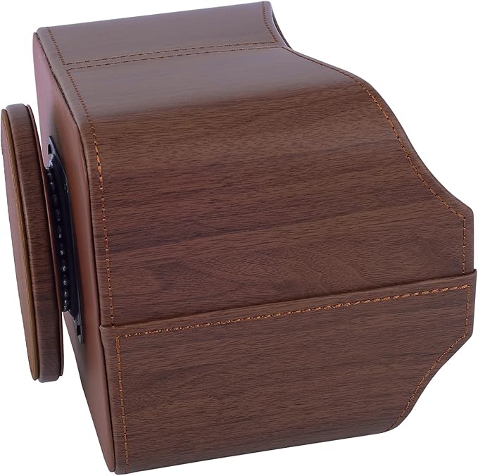 Brown 360 Degree Swiveling TV Remote Control Holder/Caddy, Leather Desk Organizer for Office and Home Furniture Decoration Storage Box(Dark wood grain)-NeatNest