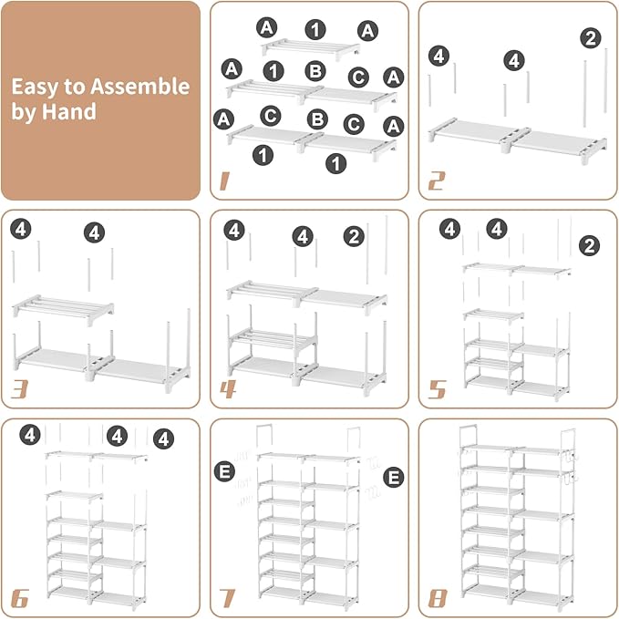 ROJASOP White Shoe Rack, Tall Metal Shoe Rack Organizer for Entryway Closet Garage, 8 Tier Large Shoe Shelf for 26-32 Pairs Boots & Shoes Storage, Space Saving Heavy Duty Shoe Stand-NeatNest