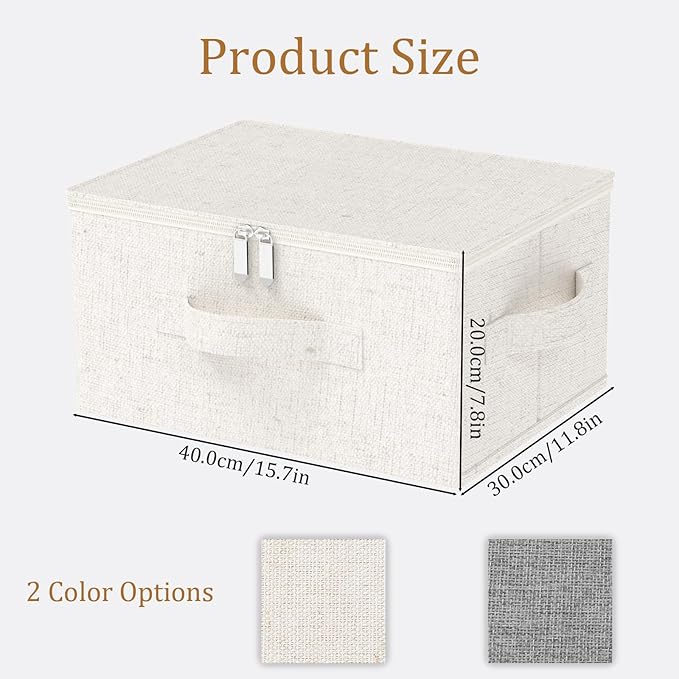 Underbed Storage Cube, Closet Organizer with Lid, Foldable Home Container Bags for Organizing Clothes, Shoes, Blankets, Pillows, 15.7x11.8x7.8Inches, Beige, 2 Pack-NeatNest