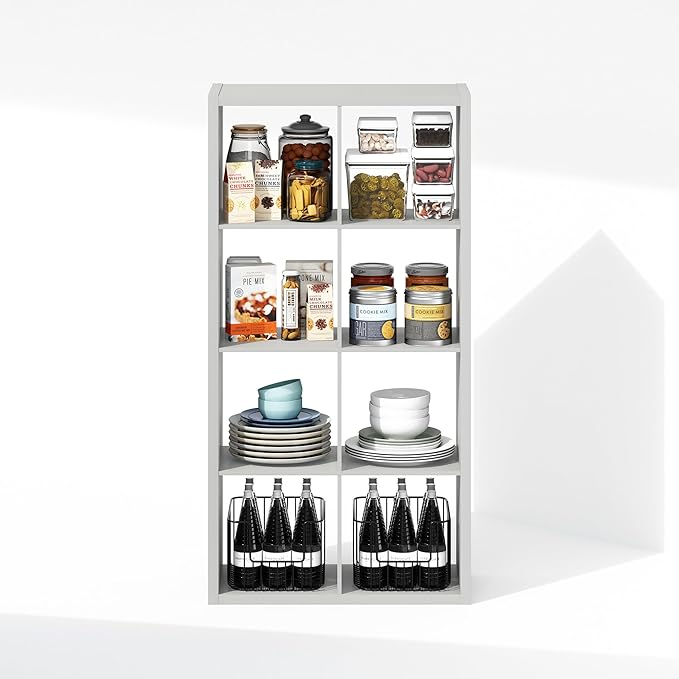 Furinno Cubic Open Back Multipurpose Clothing & Closet Storage Organizer Shelf, 8-Cube, Light Grey