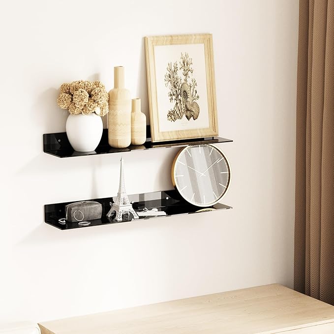 30 Inches Acrylic Long Wall Shelf Set of 2, Black Wall Mounted Acrylic Bathroom Storage Shelves Display Organizer, 2 Pack(30 Inch)-NeatNest