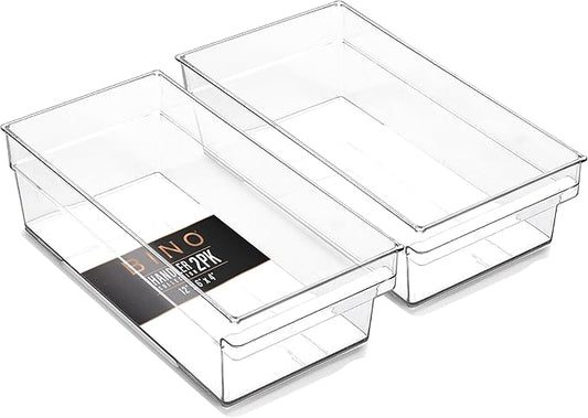 BINO | Plastic Storage Bins, Medium - Shallow | THE HANDLER COLLECTION | Multipurpose Organizer Bins | Kitchen Pantry Organizers and Storage | Clear Containers for Organizing Home | Freezer Organizer-NeatNest