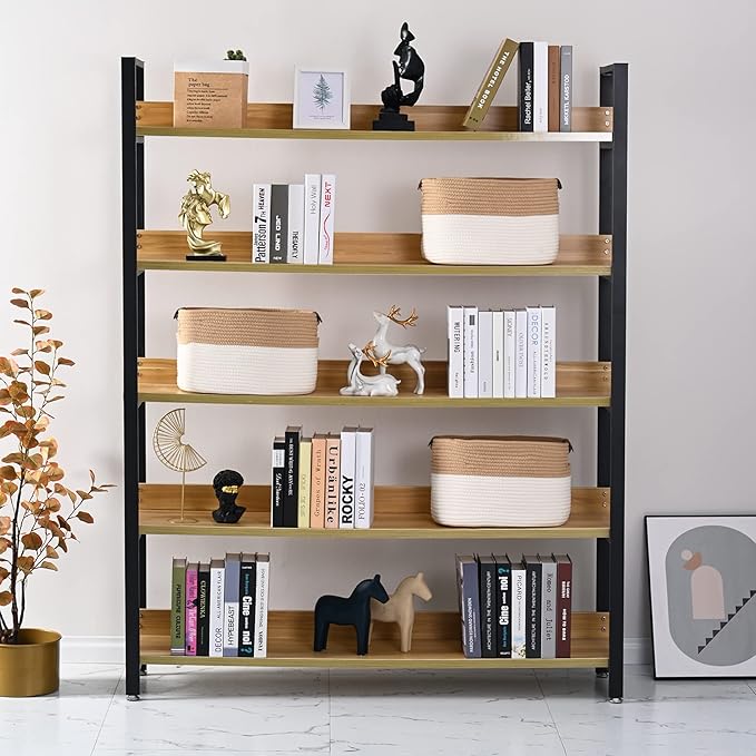 Cotton Rope Basket , Storage Baskets with Handle, 15x10x9 Inch Woven Basket for Shelves, Laundry, Towels, Clothes, Books, Toys (White/Beige 2Pack)-NeatNest