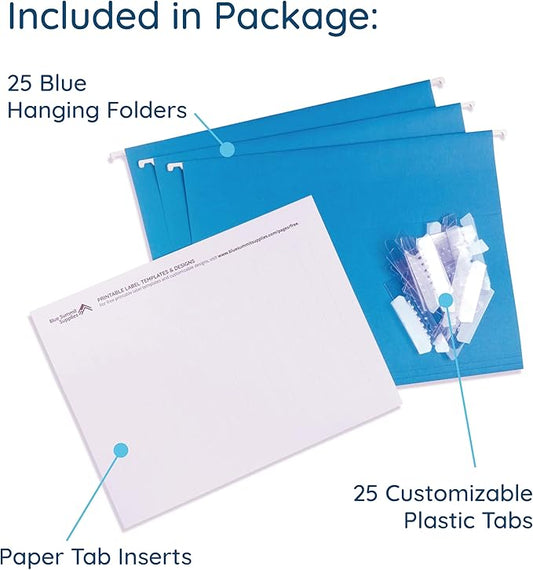 Blue Summit Supplies Hanging File Folders, 25 Reinforced Hang Folders, Designed for Home and Office Color Coded File Organization, Letter Size, Blue, 25 Pack-NeatNest