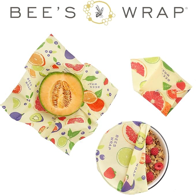 Bee's Wrap Beeswax Wraps for Food - Fresh Fruit 3 Pack (S, M, L) Made in USA Reusable & Organic Food Wraps, Sandwich Wrap & Bowl Covers - Eco-Friendly Alternative to Aluminum Foil & Plastic Wrap-NeatNest