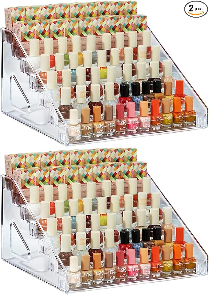 Nail Polish Organizer 84 Bottles of 7 Layers Sunglass Organizer Acrylic Display Rack Eyeglasses Storage Essential Oils Holder Makeup Organizer No Tool Needed Assembly, Clear (2 Pack)-NeatNest