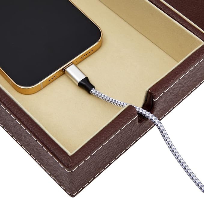 Juvale Leather Valet Catchall Tray for Men with 6 Compartments - Bedside Nightstand Organizer for Phones (Brown) - Valet Tray-NeatNest
