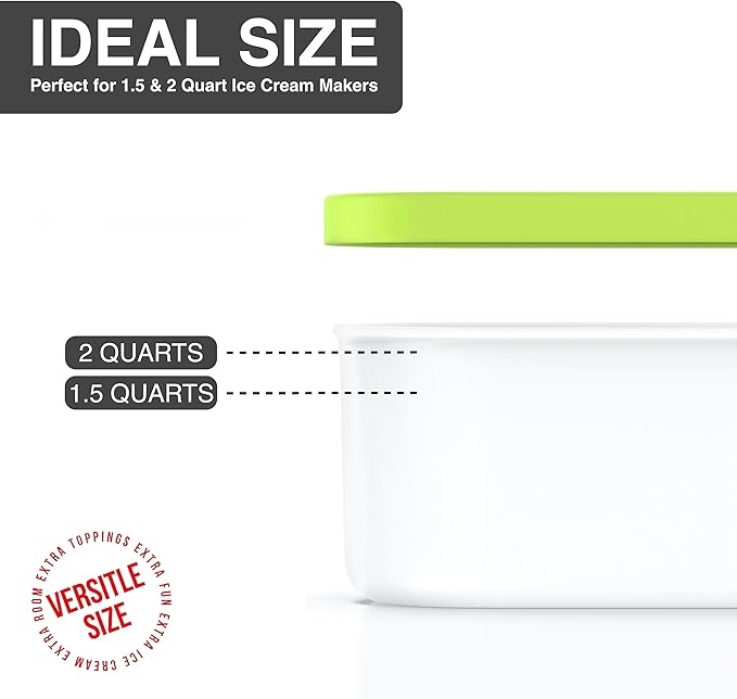 BALCI - Ice Cream Container - 2 Quart - Perfect Reusable Freezer Storage for Homemade Ice Cream Tubs for Sorbet, Frozen Yogurt and Gelato! - Flexible Silicone Lids, Long Scoop, Stackable - Green