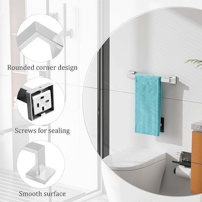 Alise Brushed Nickel Towel Bars,15.7 Inch Towel Holder Towel Racks for Bathroom and Lavatory,SUS304 Stainless Steel Hand Towel Hanger Rail Wall Mount,Useable Length 13.98 Inch Towel Bar, GYT040-LS