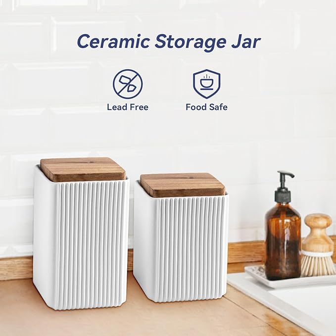 Ceramic Storage Jars Modern Elegant Highly Polished Airtight Storage Canisters with Lid Whiteware Food Stroage Jar for Kitchen Spice Tea Vanilla Sugar Coffee Beans (White-1000ML)-NeatNest