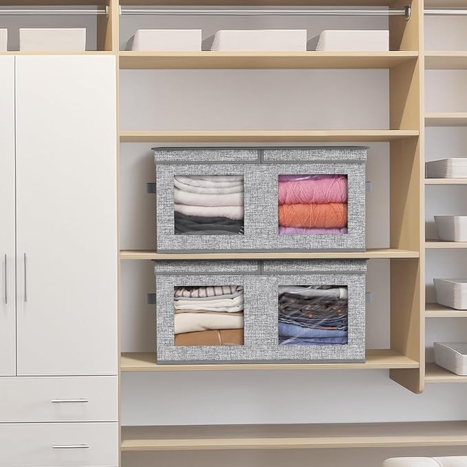 Univivi Large Foldable Fabric Storage Bins with lids [2-Pack] Collapsible Closet Storage Box for Clothes, Closet Organizer with Handles, Storage Cube Basket for Home, Bedroom (Grey, 24" x17" x 12")-NeatNest