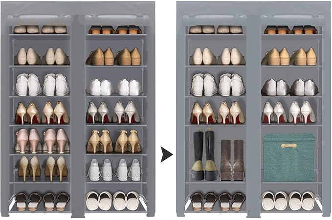 ERONE Shoe Rack Storage Organize, 28 Pairs Portable Double Row with Nonwoven Fabric Cover Shoe Shelf Cabinet for Closet-NeatNest