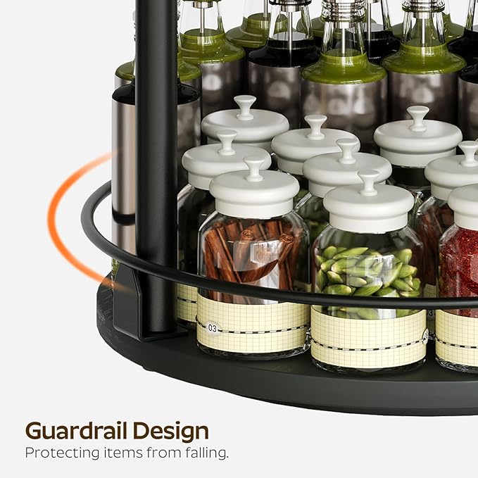 3-Tier Lazy Susan Organizer, Rotating Spice Rack, Spinning Organizer, Industrial Turntable Spice Rack Organizer for Cabinet, Kitchen Countertop, Pantry, Black SR23BK-NeatNest