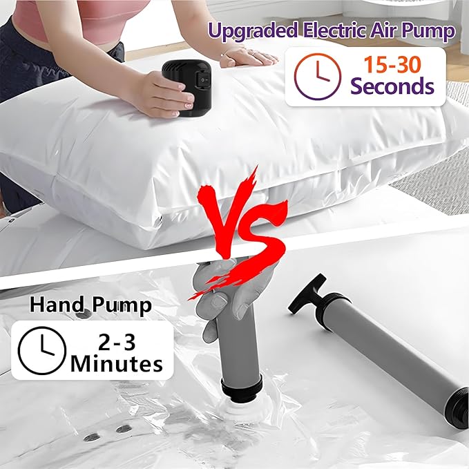Morecoo 24Pack Vacuum Storage Bags with Electric Pump & New Air Valve, Space Saver Compression Bags for Clothes, Comforters, and Travel Essentials – Includes Jumbo, Large, Medium, Small & Roll-Up Bags-NeatNest
