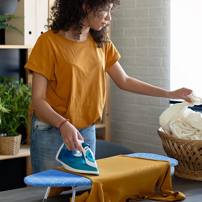 Chunful Tabletop Ironing Board with Iron Rest 32 x 12 Inch Small Compact Travel Foldable Ironing Board with Silicon Mat Portable Non Slip Feet Table for Dorm and Small Space(Classic,Blue)