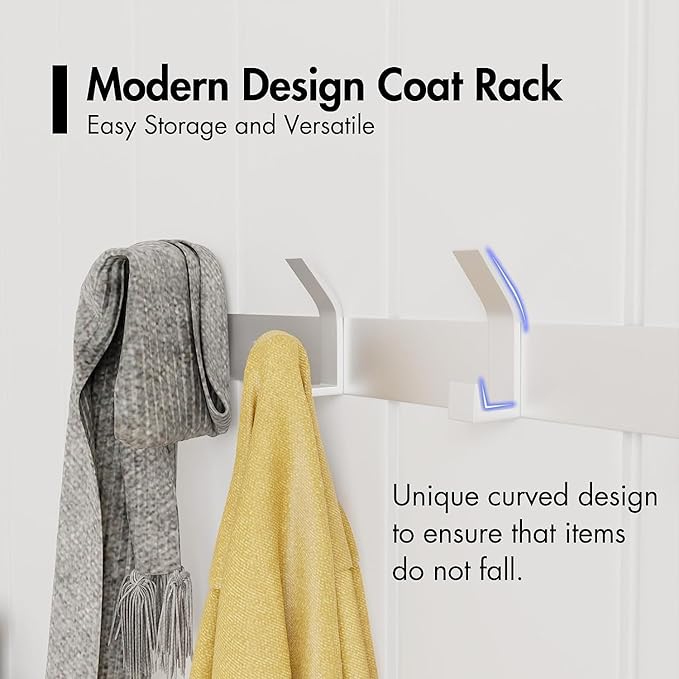 2-Pack Coat Rack Wall Mounted ，Heavy Duty Aluminum 5 Double Hook Coat Hook Modern Clothes Hook Rails Wall Hook Rack for Coat Hat Towel Purse Robes Mudroom Bathroom Entryway (White)-NeatNest