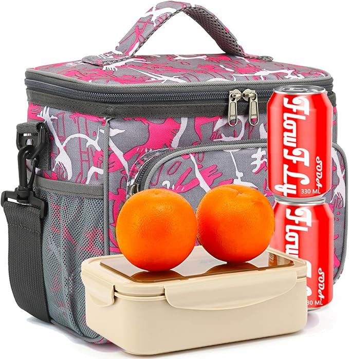 FlowFly Insulated Reusable Lunch Bag Adult Large Lunch Box for Women and Men with Adjustable Shoulder Strap,Front Zipper Pocket and Dual Large Mesh Side Pockets,Graffiti-NeatNest